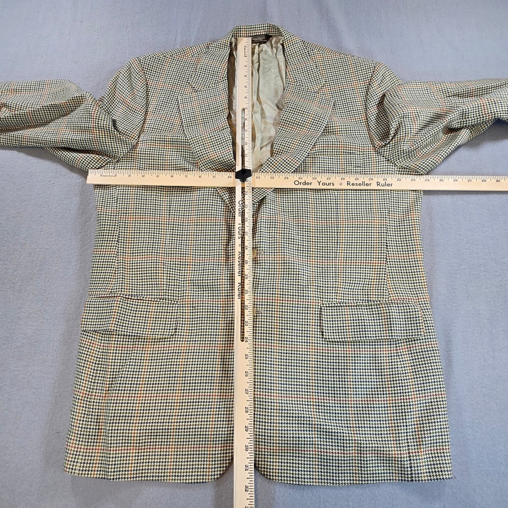 Paul Stuart Sport Coat Mens 43R Tan Houndstooth Silk Wool Blend Stuart II Blazer - Picture 9 of 11